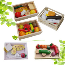 Kids Pretend Play Wooden Play Food with wooden box